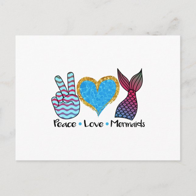 Postal Peace Love Mermaids Guay T Shirt (Anverso)
