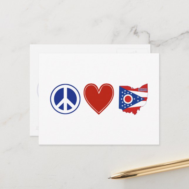 Postal Peace Love Ohio Shaped State Flag Buckeye Heart (Anverso/Reverso In Situ)