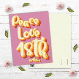 Postal Peace Love Pink Retro Groovy 18º cumpleaños feliz