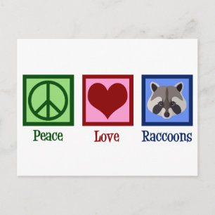 Postal Peace Love Raccoons