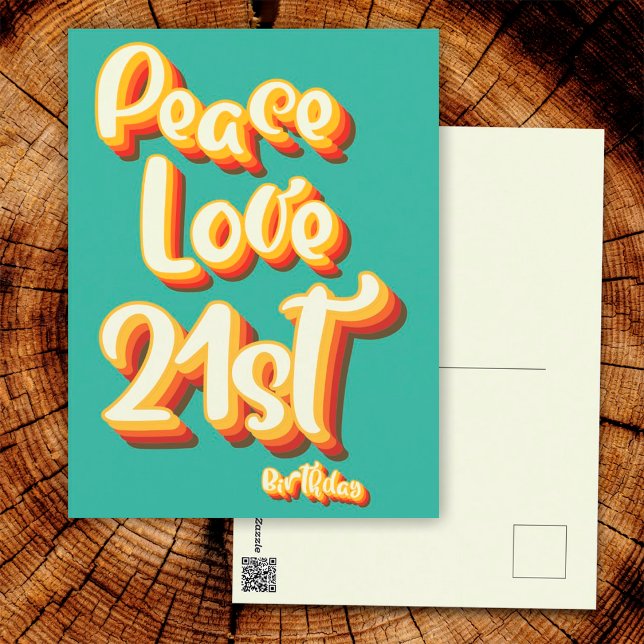 Postal Peace Love Retro Groovy Sunset 21 cumpleaños feliz (Front and Back)