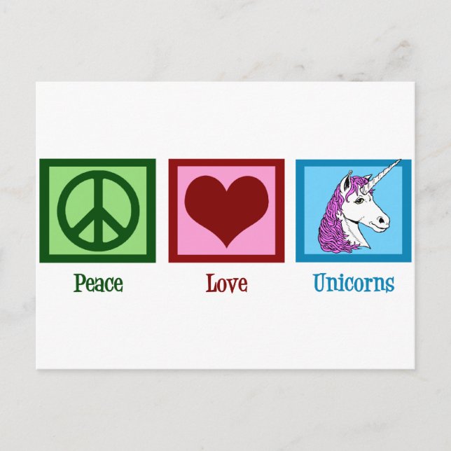 Postal Peace Love Unicornios (Anverso)