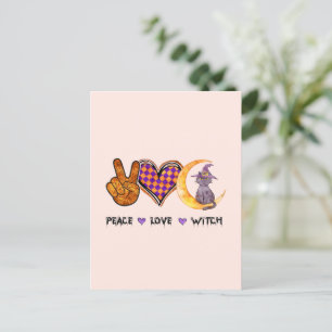 Postal Peace Love Witch - Diseño de Halloween