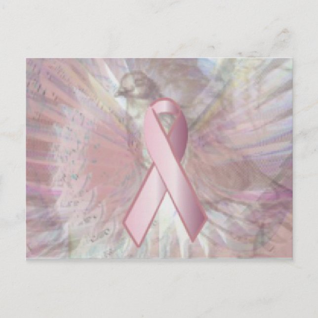 Postal Peace On Angelic Wings Pink Ribbon Post Card Card (Anverso)