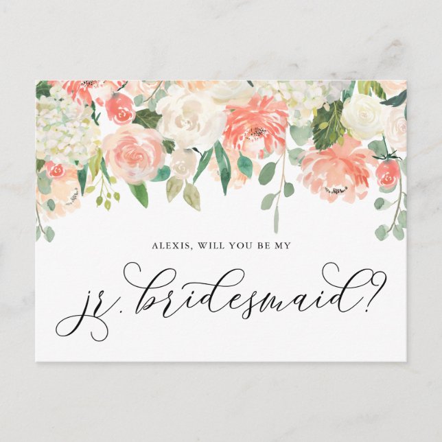 Postal Peach and Ivory Flowers Be My Junior Bridesmaid (Anverso)