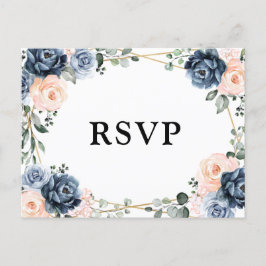 Postal Peach azul turbio Rubor Floral Geométrica RSVP Pos