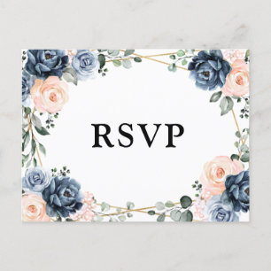 Postal Peach azul turbio Rubor Floral Geométrica RSVP Pos