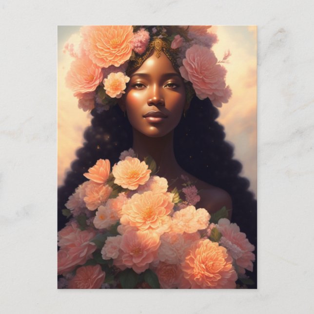 Postal Peach Floral Black Woman Angélico Bloomcore (Anverso)