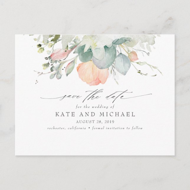Postal Peach Floral Boho Save the Date (Anverso)