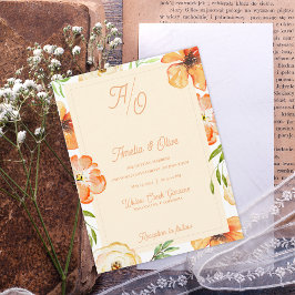 Postal Peach Garden Meadow Floral Monogram Wedding Invite