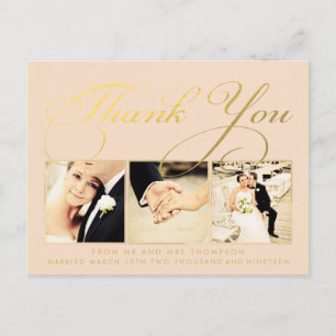 Postal Peach Gold Boda Gracias Postcard