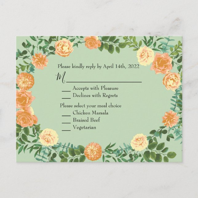 Postal Peach Green Boda Spring Pastel (Anverso)