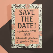 Peach, Green, Brown Chintz Save the Date Postcard