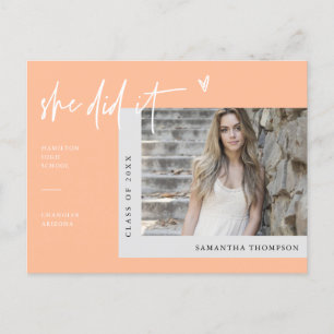 Postal Peach Minimal Photo Lo Hizo Graduación