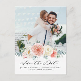 Postal Peach Pastel Pink Floral Mediana del verano Guarda