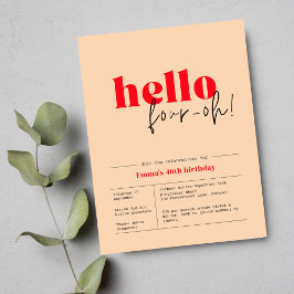 Postal Peach & Red minimalista "hola, 4-oh!" 40º cumpleañ