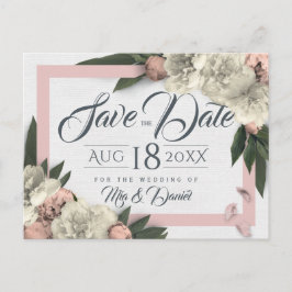 Postal Peach romántico y White Floral Peonies