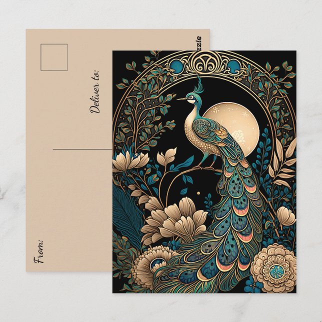 Postal Peacock Art Deco (Anverso / Reverso)