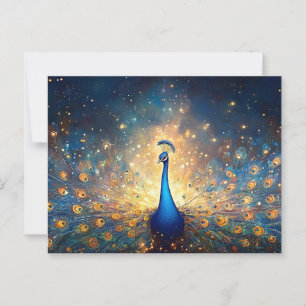 Postal Peacock cósmico con plumas estelares