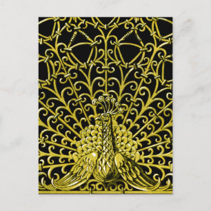 Postal Peacock de oro de Art Nouveau