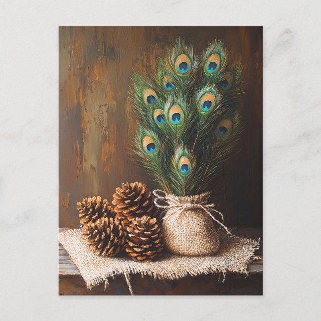 Postal Peacock de vida aún contiene pinecones (Anverso)