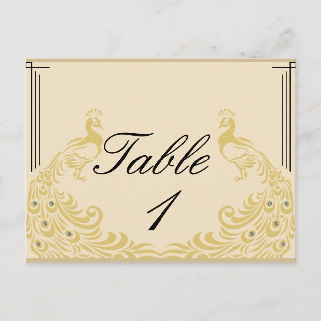 Postal Peacock Elegance Art Deco Flair Número de mesa (Anverso)