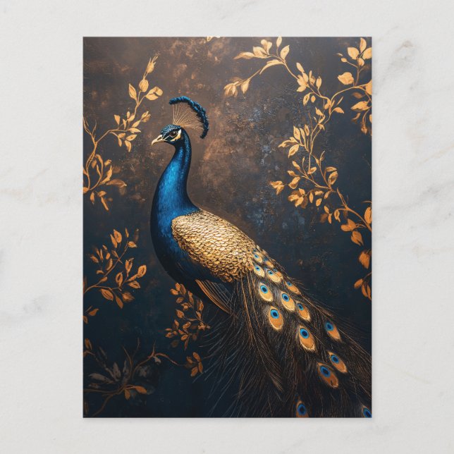 Postal Peacock en azul y oro (Anverso)