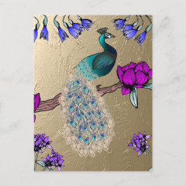 Postal Peacock En Oro