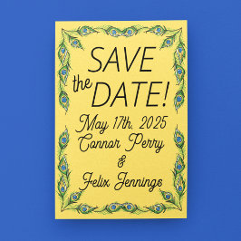 Postal Peacock Feathers Yellow Save-the-Date