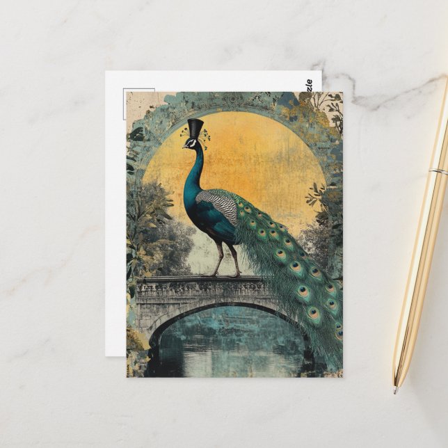 Postal Peacock in a Top Hat on a Bridge (Anverso/Reverso In Situ)