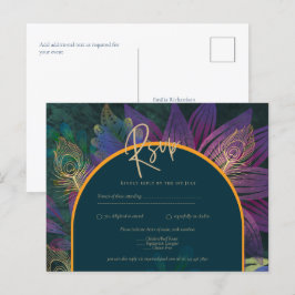 Postal Peacock Jewel Tones Green Blue Boda