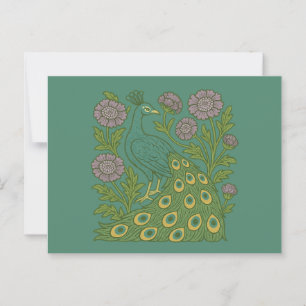 Postal Peacock Verde azulado vintage