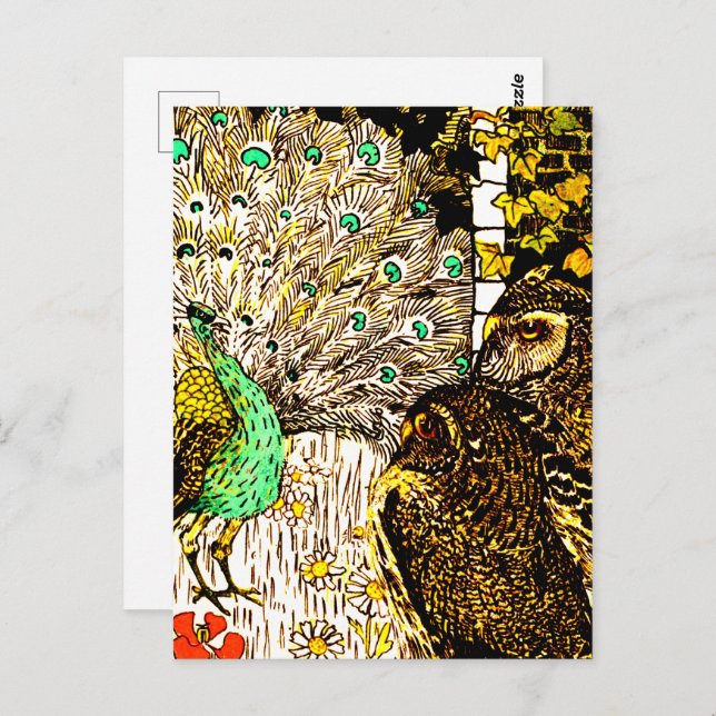Postal Peacock y lechuzas de estilo Art Nouveau de los Pa (Anverso / Reverso)