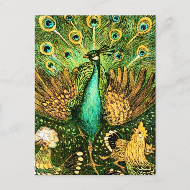Postal Peacock y pollos de estilo Art Nouveau de los País (Anverso)