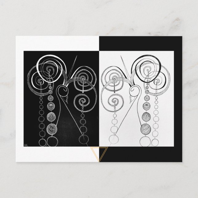 Postal Peacock Yin y Yang DUET ilustracion (Anverso)