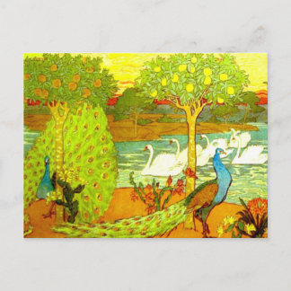 Postal Peacocks y cisnes de estilo Art Nouveau