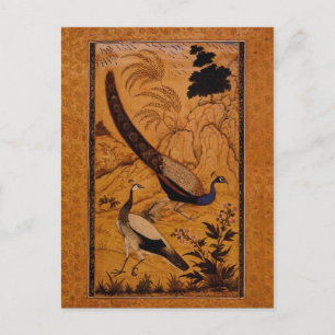 Postal Peafowl en un paisaje de Ustad Mansur