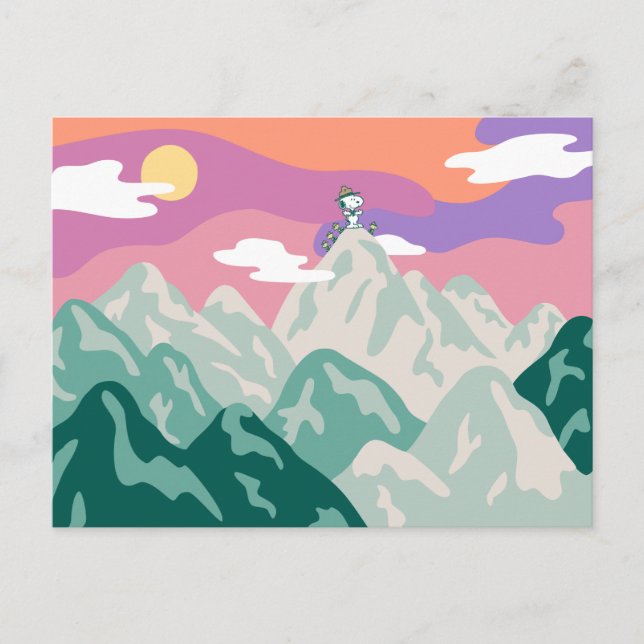 Postal Peanuts | Snoopy y la tropa escalando la montaña (Anverso)