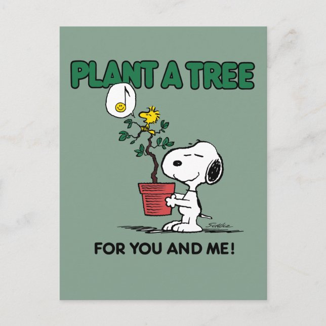 Postal Peanuts | Snoopy y Woodstock Plantan un Árbol (Anverso)
