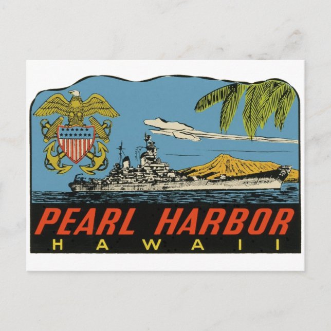 Postal Pearl Harbor, Hawaii Viajes Vintage (Anverso)