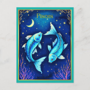 Postal Peces Zodíaco Piscis Nadando en Aguas Cósmicas