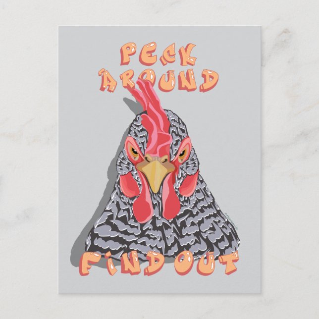 Postal Peck Around Find Out—orden de picoteo de pollo (Anverso)