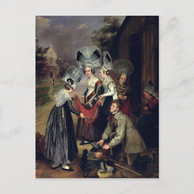 Postal Pedalero vendiendo escarbas a mujeres de troyes (Anverso)
