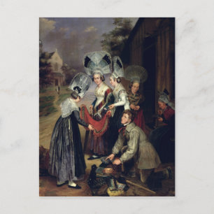 Postal Pedalero vendiendo escarbas a mujeres de troyes