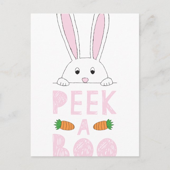 Postal Peek-A-Boo conejo de Pascua Rosado y Blanco (Anverso)