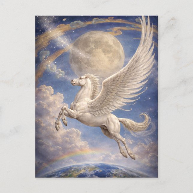Postal Pegasus Flying Between Earth And Moon Fantasy Art (Anverso)
