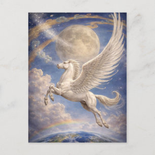 Postal Pegasus volando entre la Tierra y la Luna Arte Fan