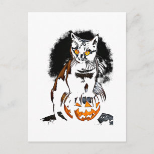 Postal Pegatina de gato negro de Halloween1