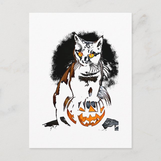 Postal Pegatina de gato negro de Halloween1 (Anverso)