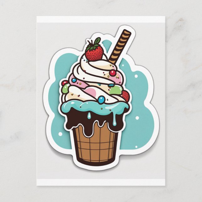 Postal Pegatina helado sundae (Anverso)
